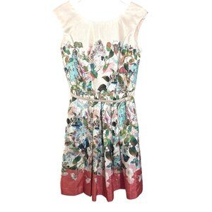 Julian Taylor NY Womens Dress Sz 6 Floral‎ A-Line Dress With Belt, Pockets Scoop